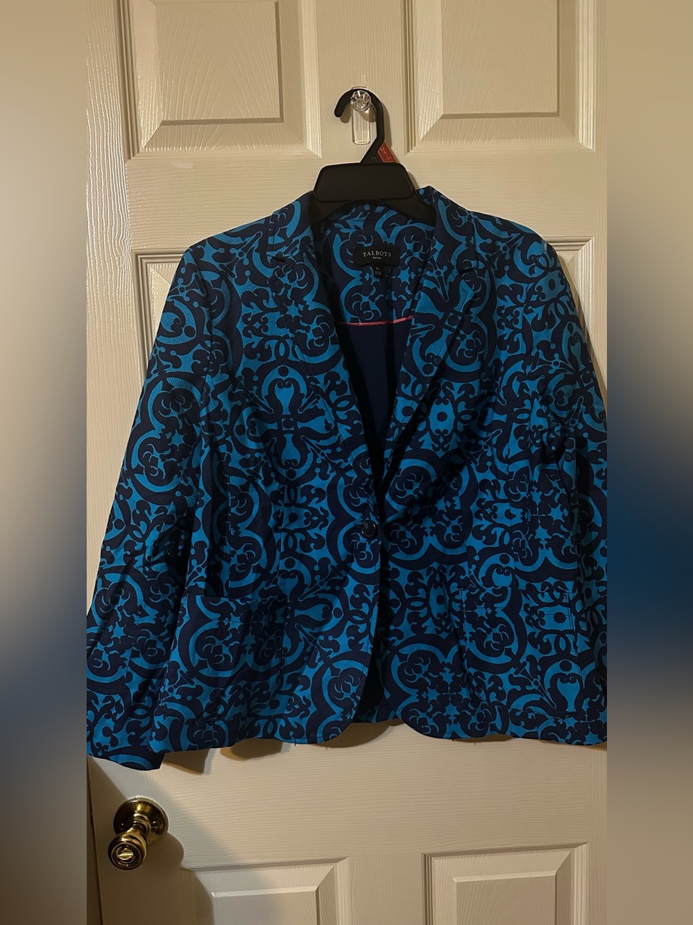 Talbots Blue Patterned Single-Button Blazer